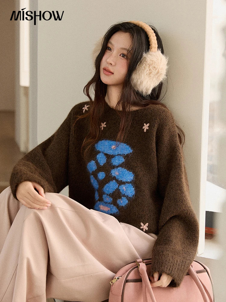 Mishow Lucky Bottle 3D Floral Color Block Sweater MXE91Z2840