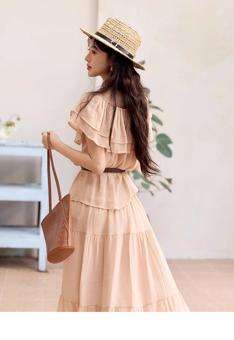 Mishow Lotus Leaf Edge Off Shoulder Top & Elastic Skirt Set MXE36T0637