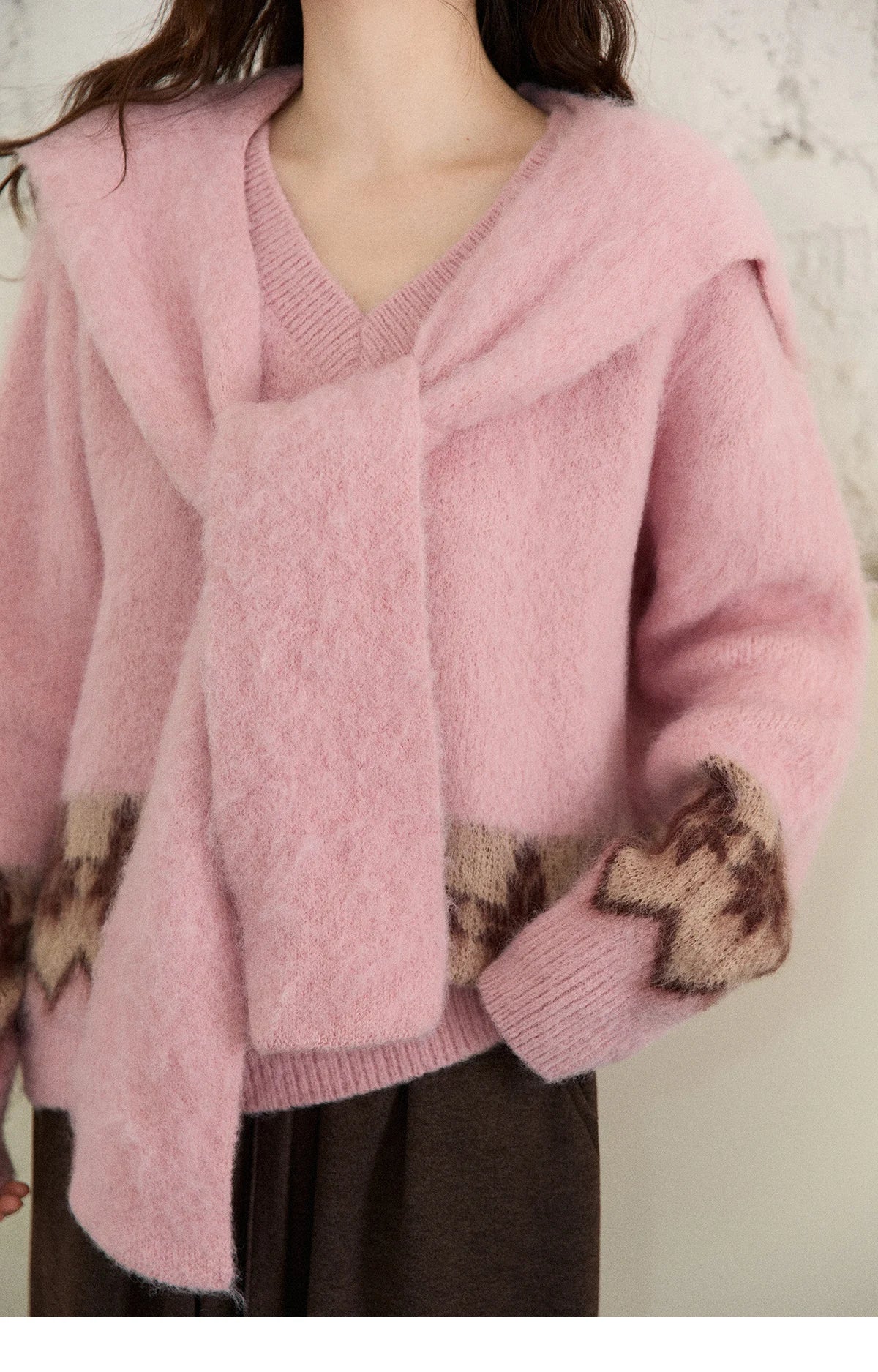 Mishow Retro Geometric V-Neck Knit Sweater with Shawl MXE86Z2654