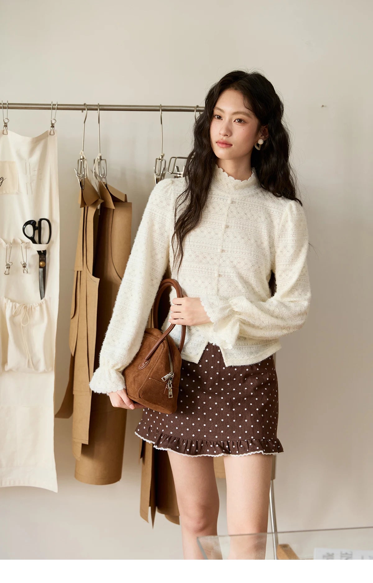 Mishow Elegant Half-High Collar Lace Shirt MXE48X2501