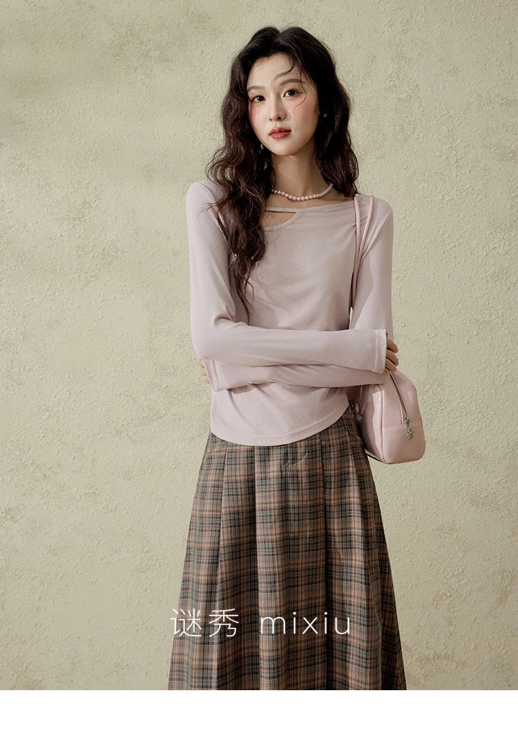 Mishow Irregular Hollow Neck Slim Solid Top MXE13Z1116