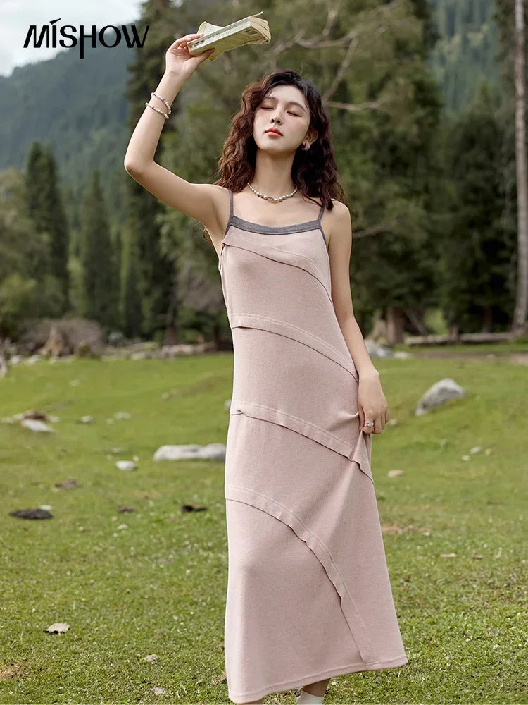 Mishow Knitted Square Collar Adjustable Strap Dress MXD42L2015