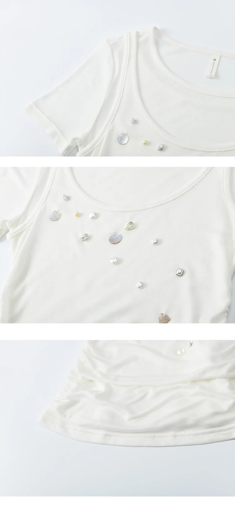 Mishow White Fake Two-Piece Bead Tee MXE35T0566