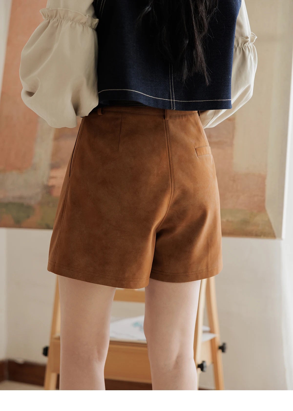 Mishow Suede High Waist A-Line Wide Leg Shorts with Pockets MXD44K0753