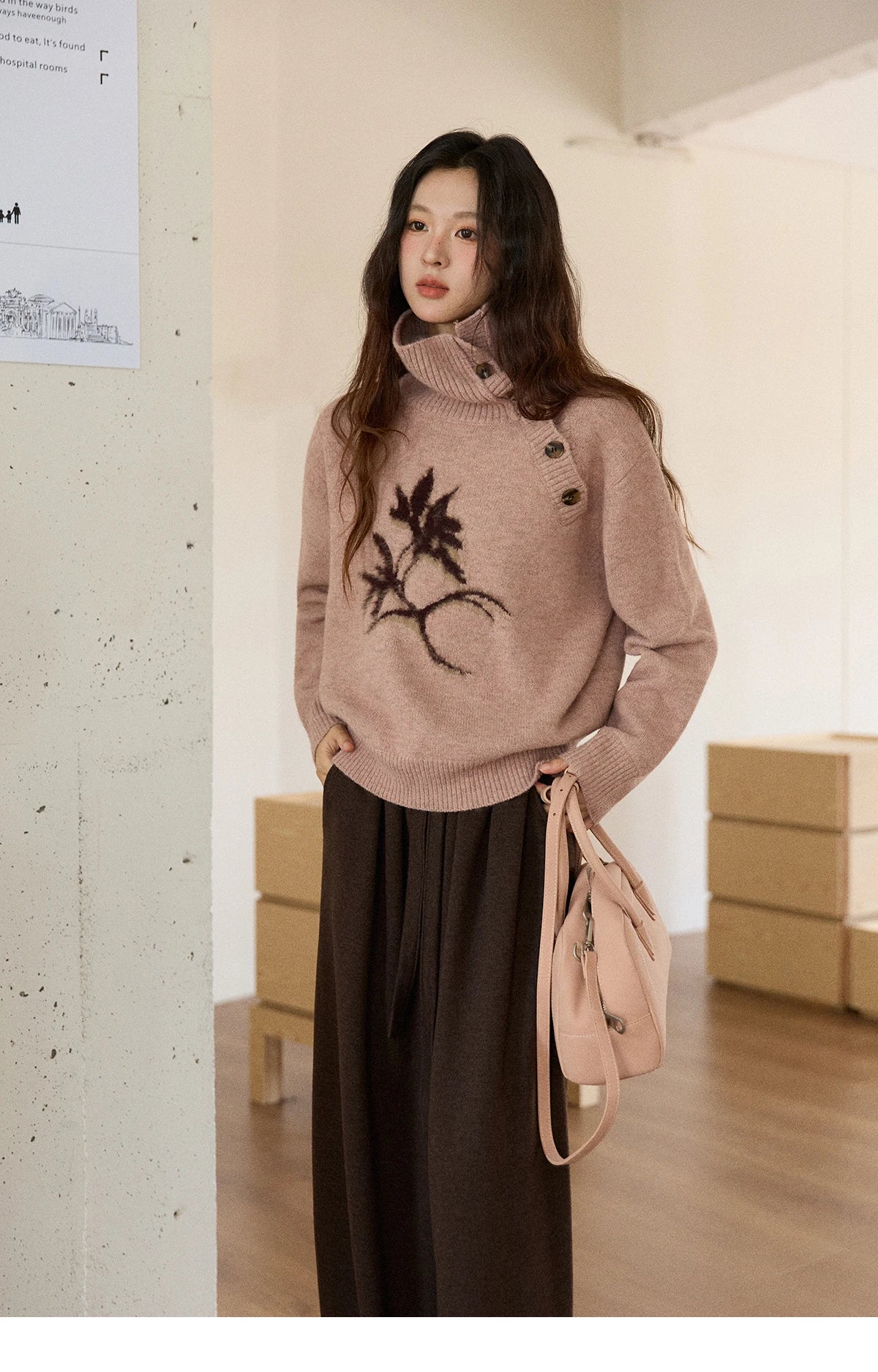 Mishow Plant Jacquard Turtleneck Pullover MXE86Z2658