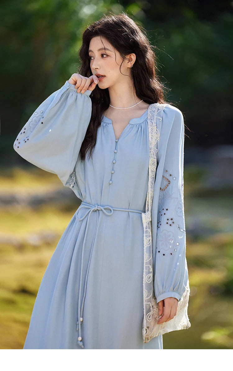 Mishow French Hollow Lace V-Neck Beach Dress MXE12L2091