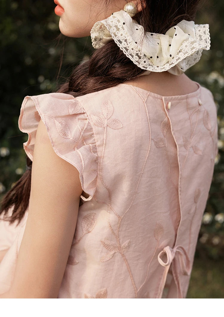 Mishow Short Flying Sleeve Top & Hollow Embroidery A-Line Skirt Set MXE33T0545