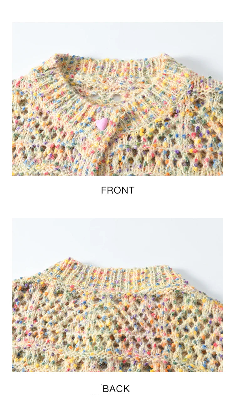 Mishow Rainbow Button Hollow Knit Cardigan MXE13Z1110