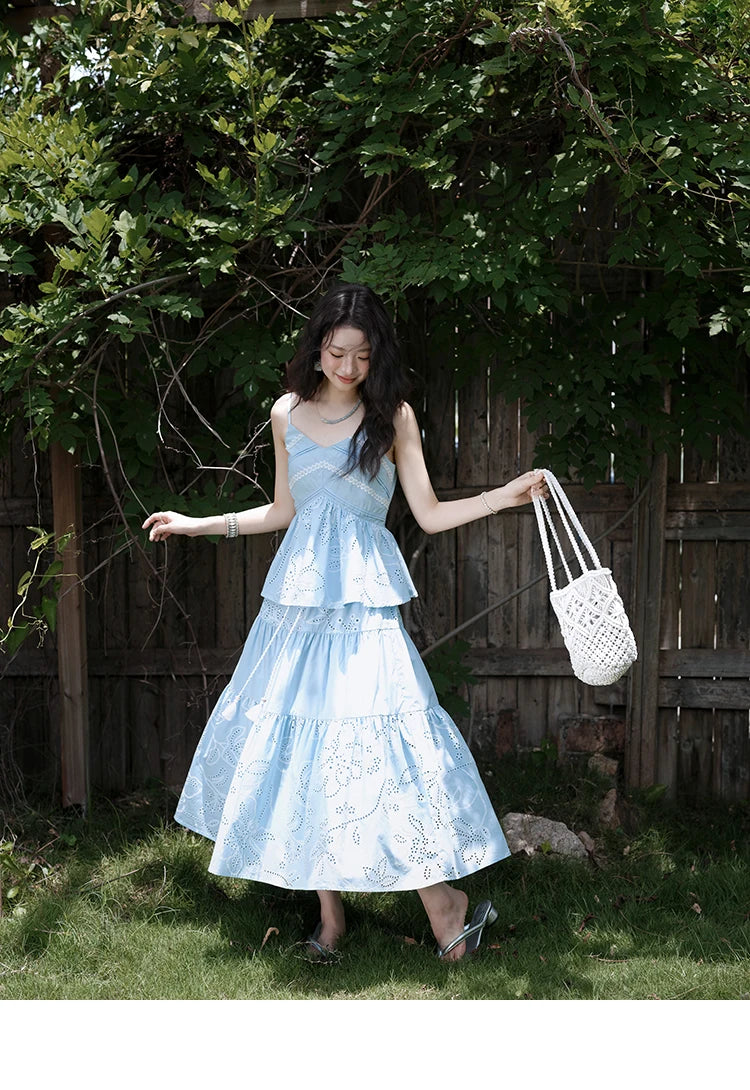 Mishow Strap V-Neck Embroidery Top & Drawstring Skirt Set MXE34T0624