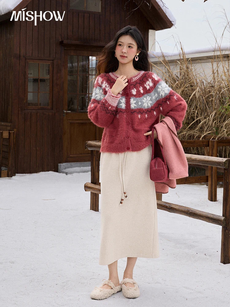 Mishow Red Imitation Mink Fur Snowflake Cardigan MXE91Z2801