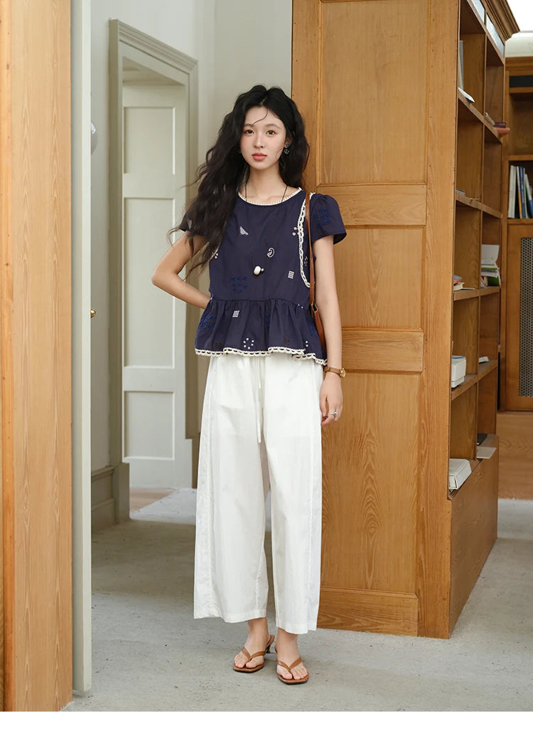 MISHOW O-Neck Spliced Lace Blouse Embroidery Flower MXE39X1965