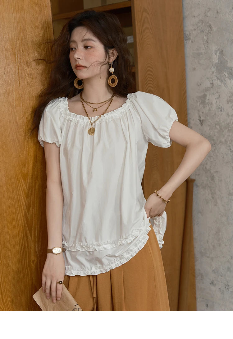 MISHOW Puff Sleeve Blouse Edible Tree Fungus Spliced MXE39X1929