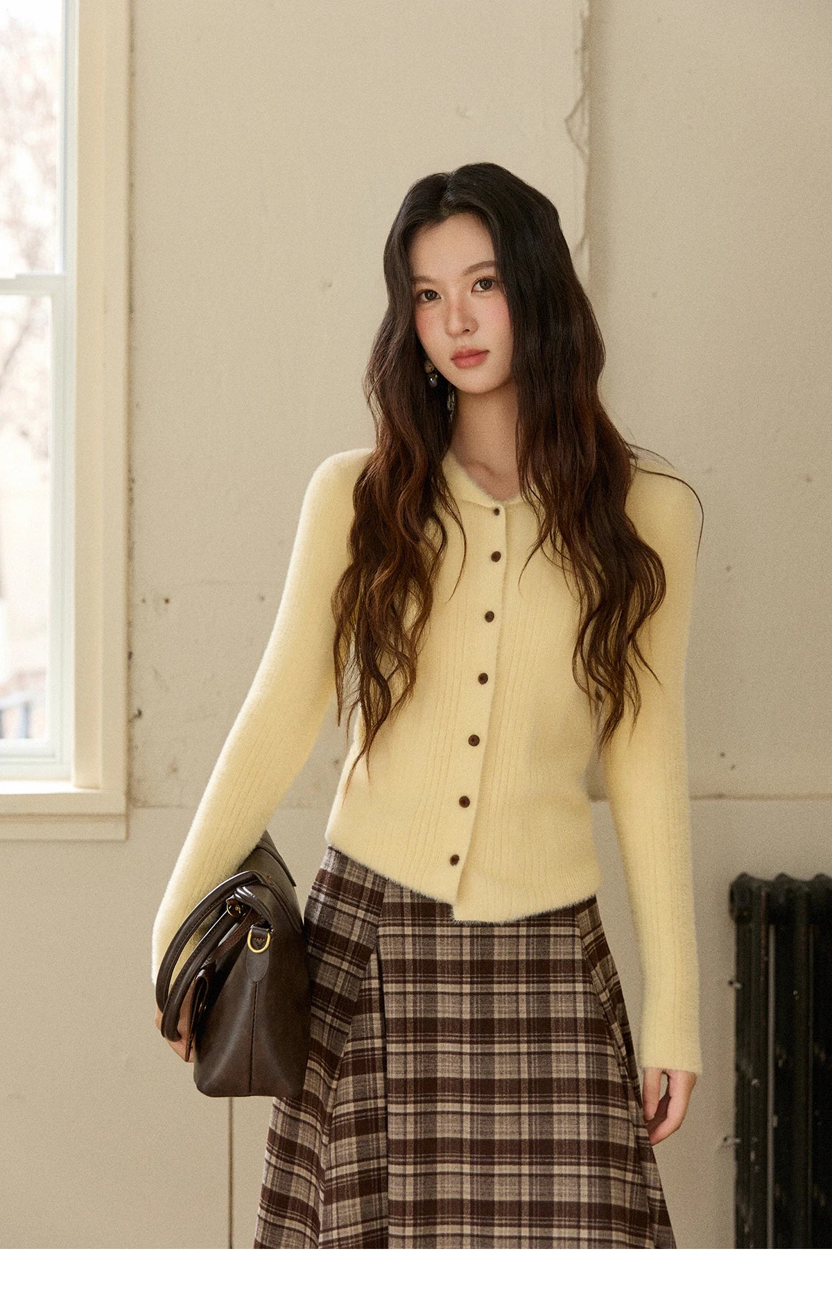 Mishow Yellow Imitation Mink Fur Turn-Down Cardigan MXE89Z2671
