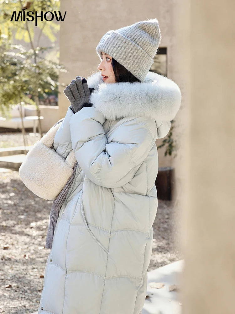 Mishow Fox Fur Collar Mid-Length Down Coat MXD54Y0050