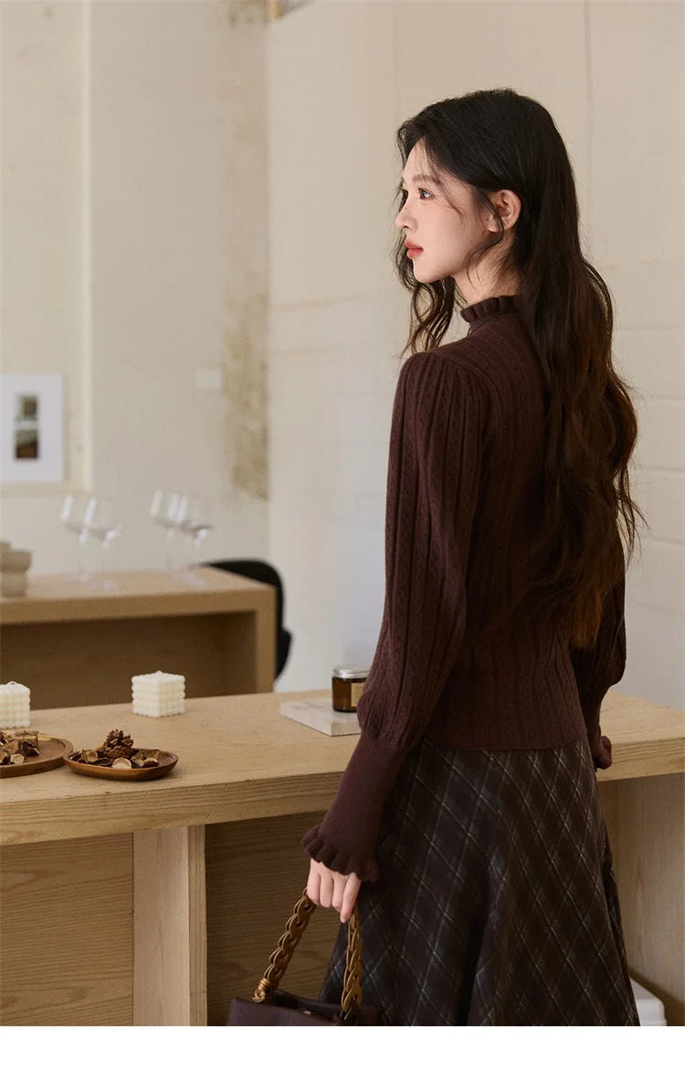 Mishow Half Turtleneck Ruffle Lantern Sleeve Top MXE93Z2810
