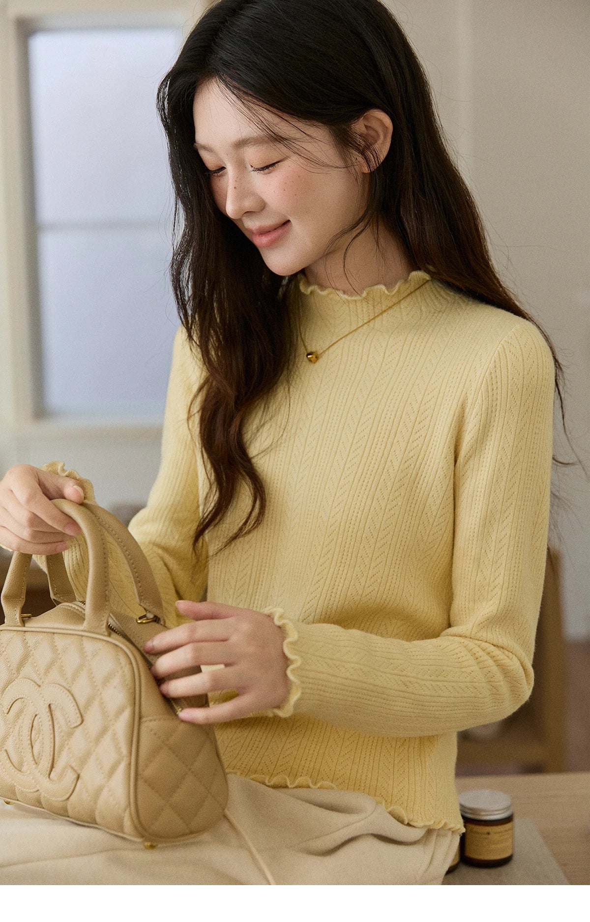 Mishow One Piece Velvet Mock Neck Knitted Top MXE88Z2597