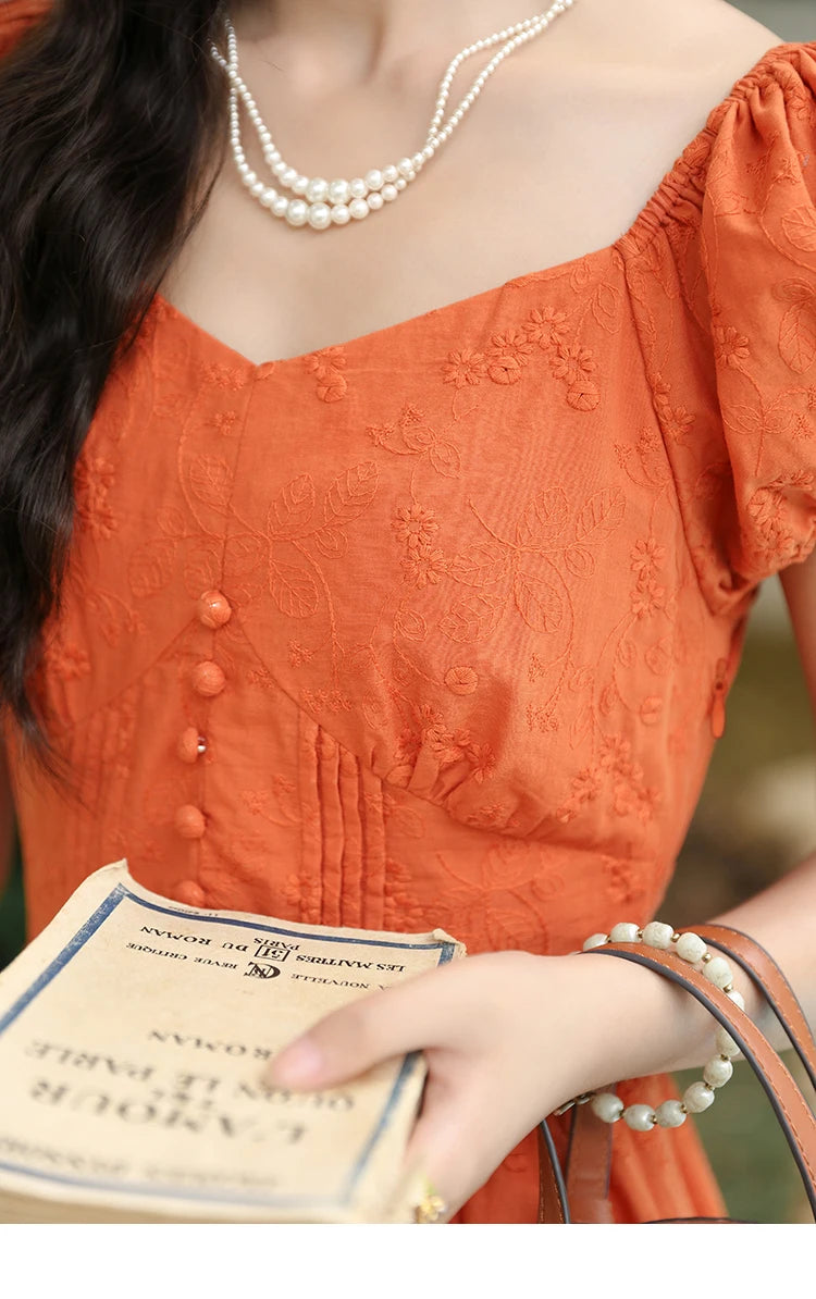 Mishow 100% Cotton Orange Embroidered Sweetheart Dress MXD29L1931