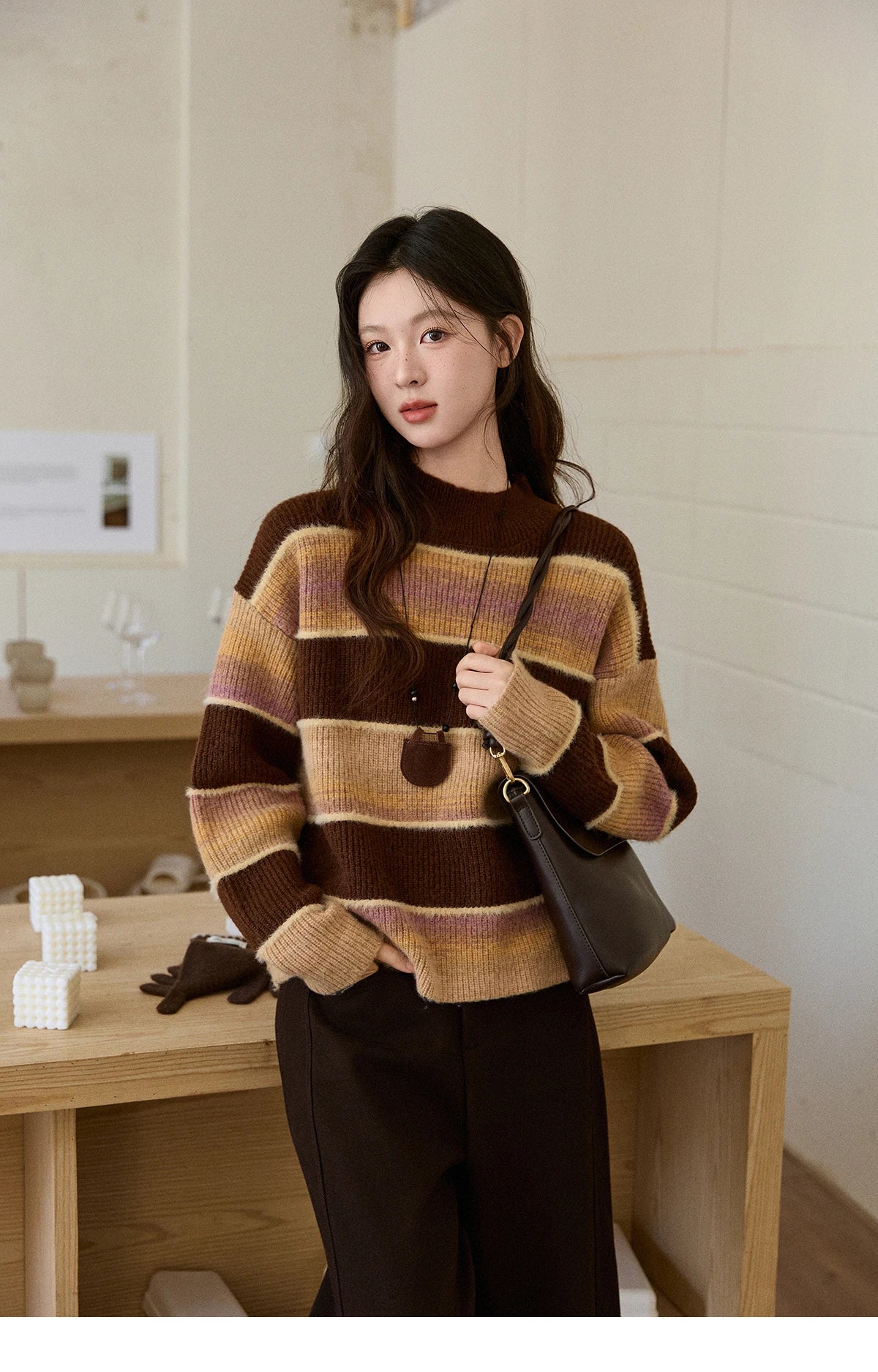 Mishow French Striped Gradient Faux Mink Sweater MXE94Z2891