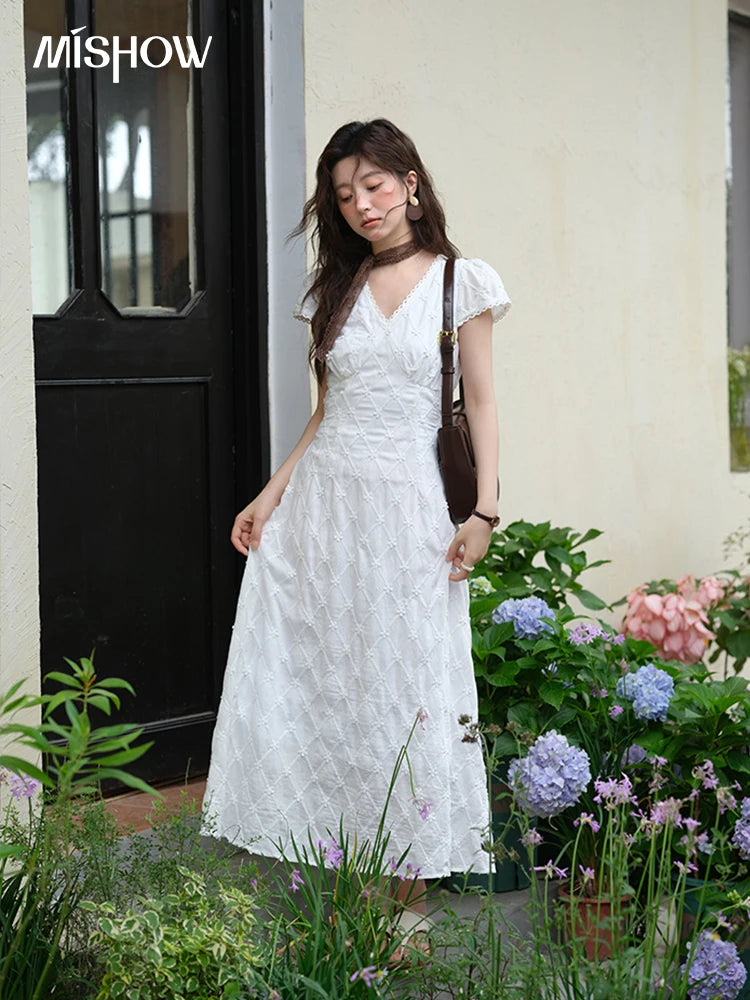 Mishow V-Neck Lace Spliced Embroidery Dress MXE38L2378