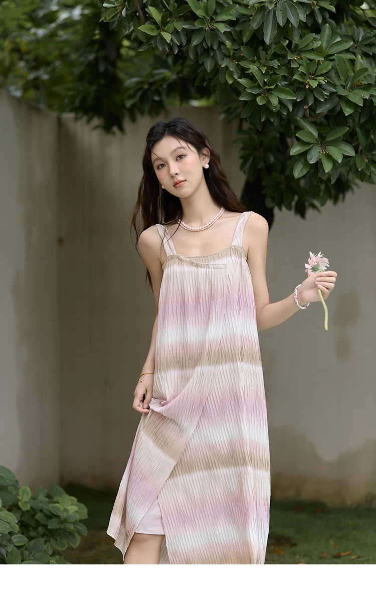 Mishow Pink Striped Sleeveless Irregular Front Dress MXD29L1930