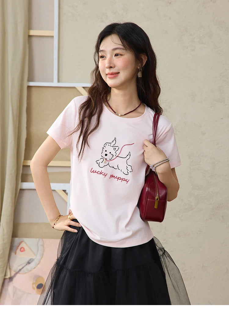 Mishow Cute Puppy Printed Short Sleeve Tee MXE36T0640