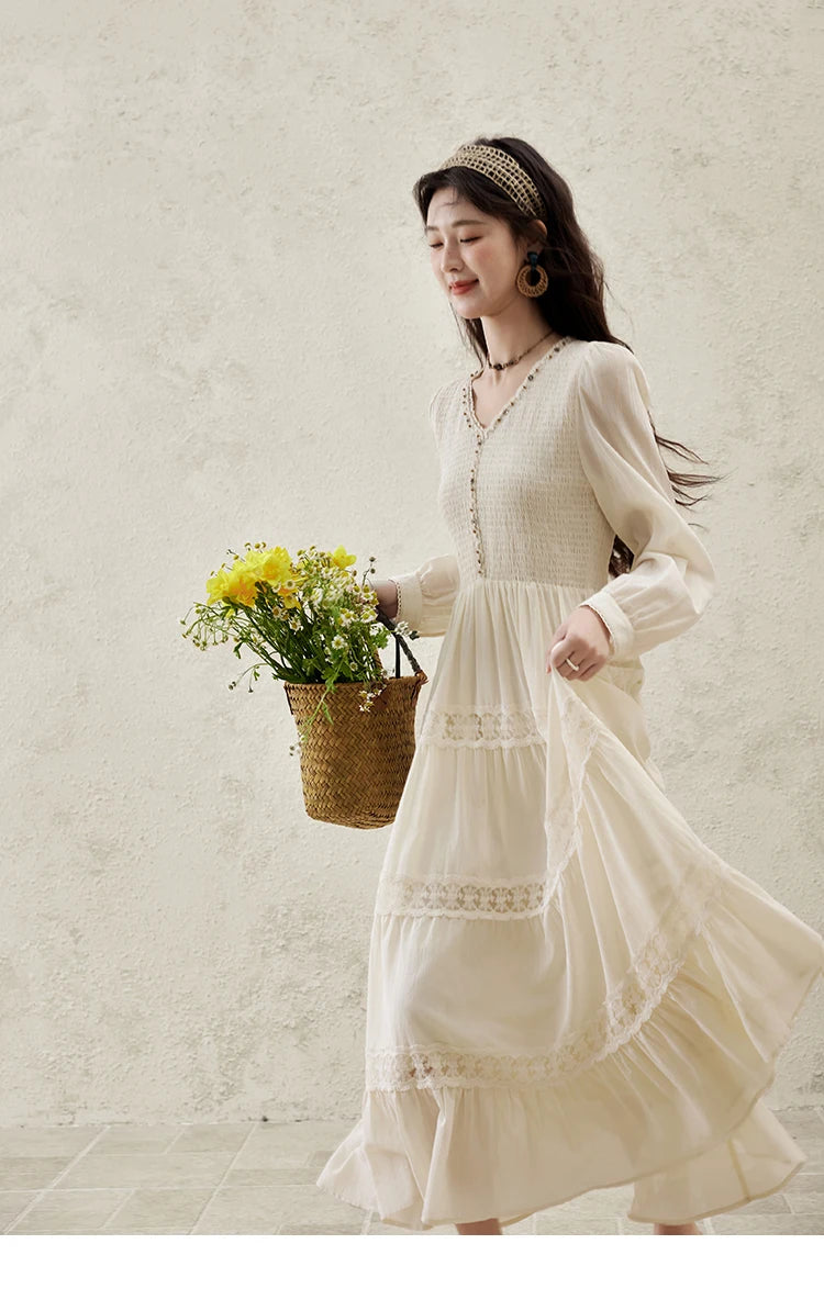 Mishow Apricot 100% Cotton Splicing Lace Dress MXE16L2168