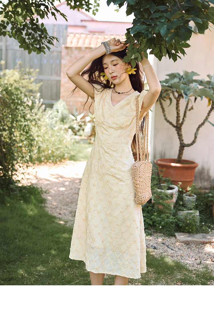 Mishow V-Neck Lace Spliced Embroidery Dress MXE38L2378