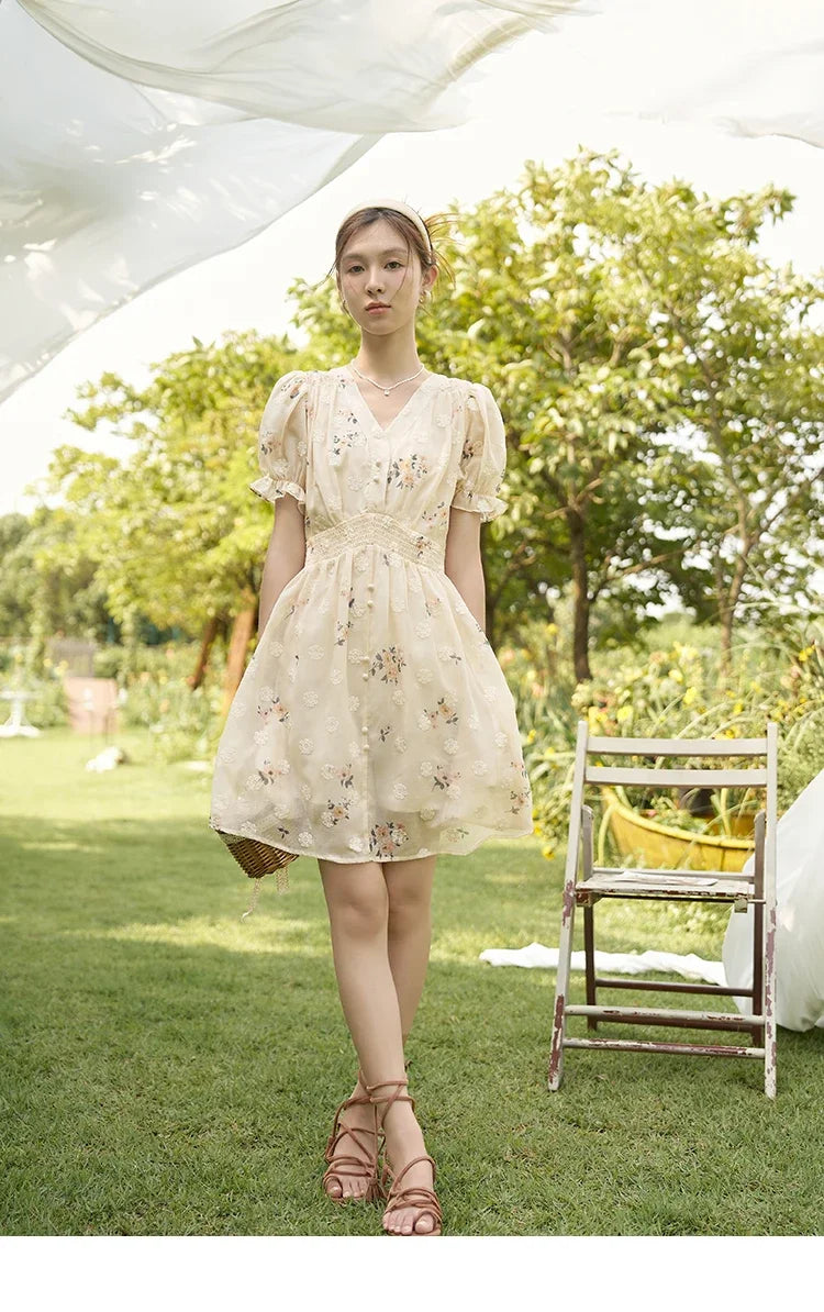 Mishow French Floral Embroidered Petal Sleeve Dress MXC38L1424