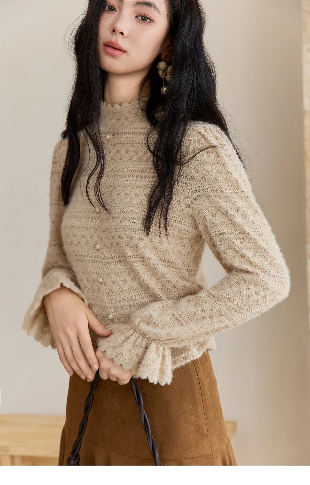 Mishow Elegant Half-High Collar Lace Shirt MXE48X2501