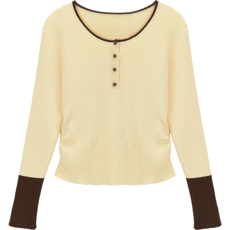 Mishow Retro Contrast Color Crew Neck Sweater MXE89Z2639