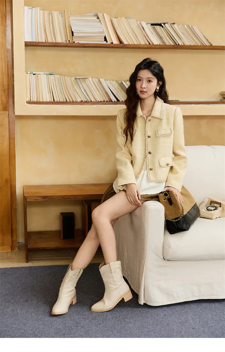 Mishow Fragrant Tweed Metal Button Short Jacket MXE46W0837