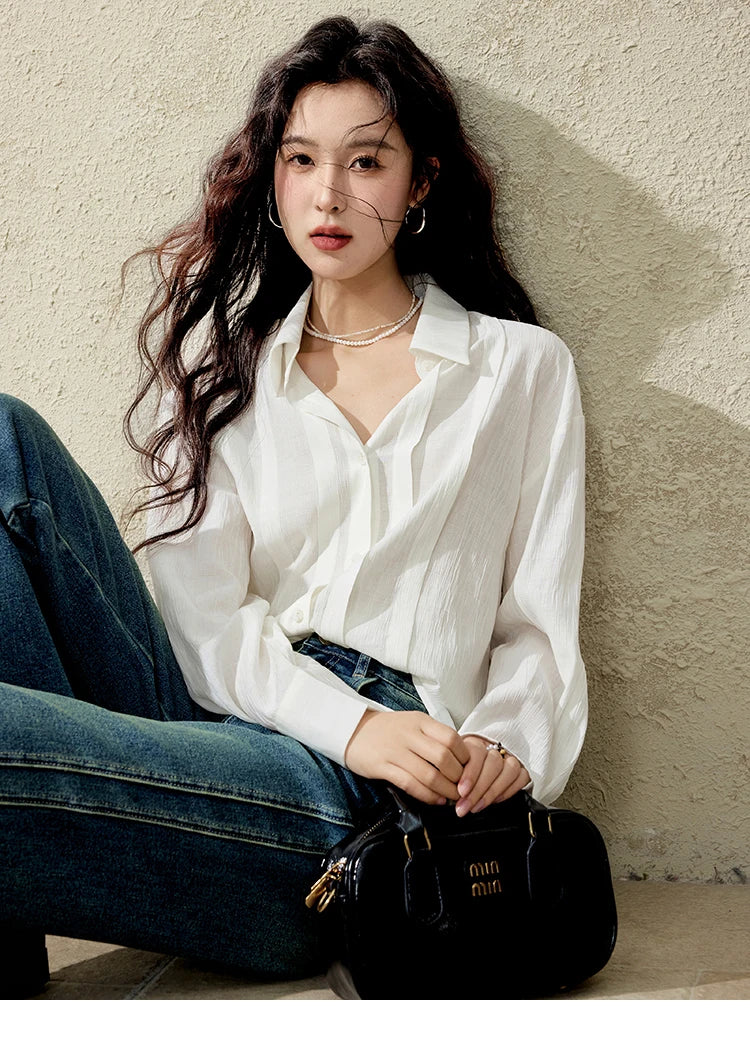 MISHOW Solid Loose Fit Shirt Dropped Shoulder Turn-Down Collar MXE13C0405