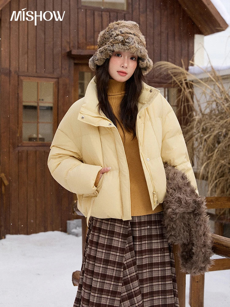 Mishow Blue Turn-Down Collar Short Down Jacket MXE51Y0083