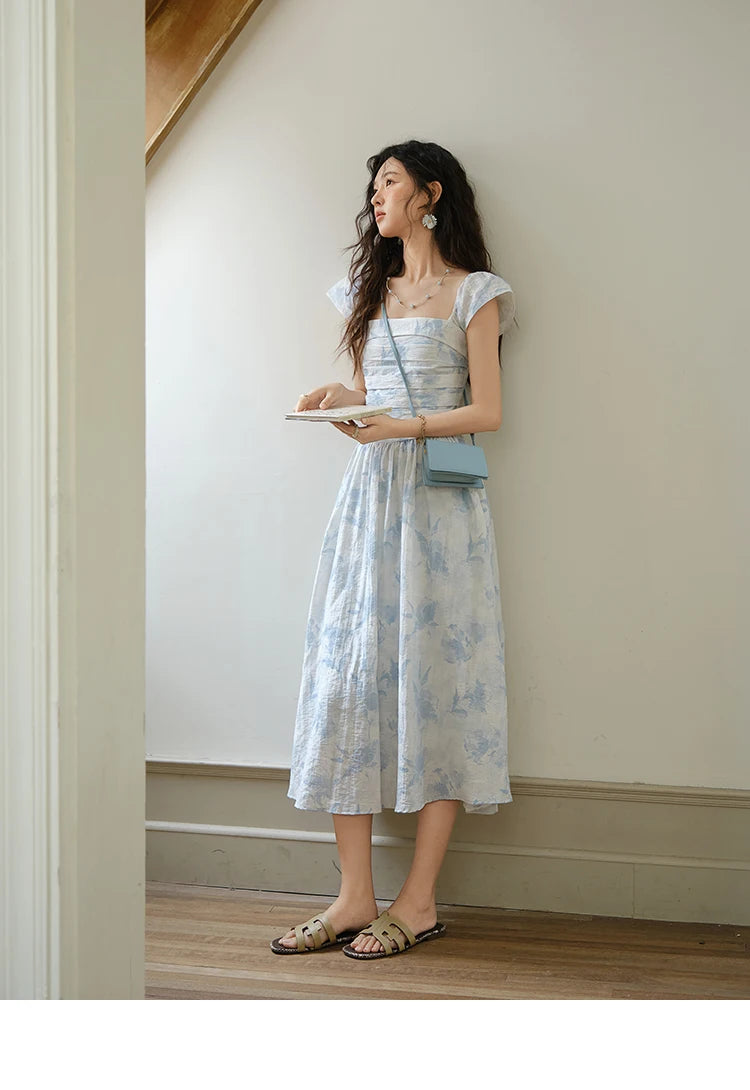 Mishow Square Neck Flying Sleeve Print Dress MXE35L2274