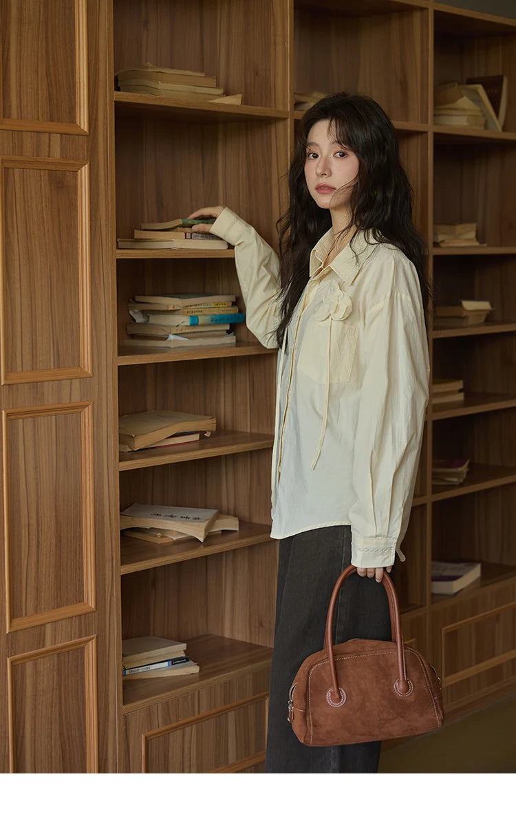 MISHOW Cotton Shirt Petal Ribbon Button Long Sleeve MXE41C2349