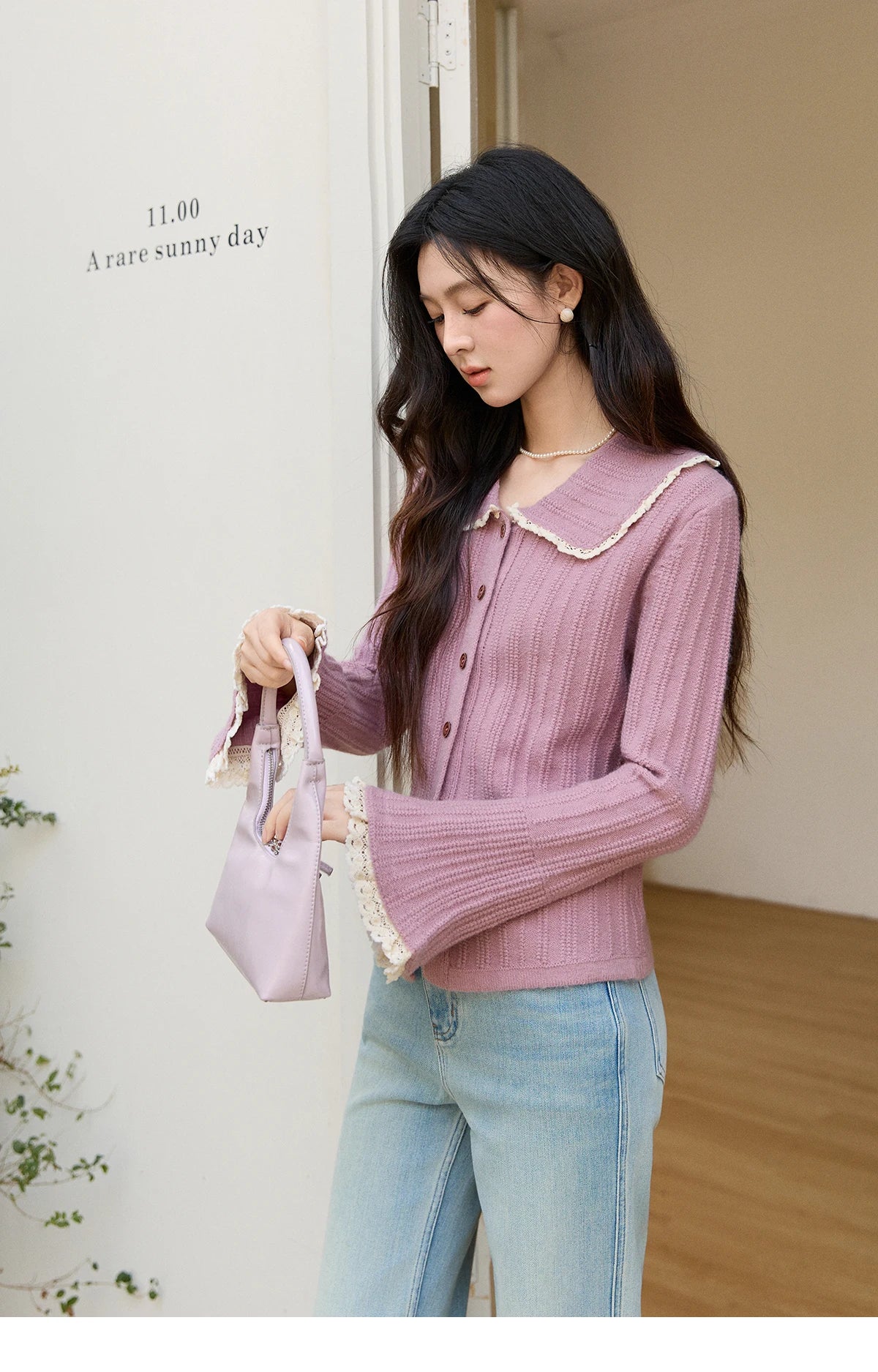 Mishow Lilac Peter Pan Collar Flare Sleeve Cardigan MXF11Z2994