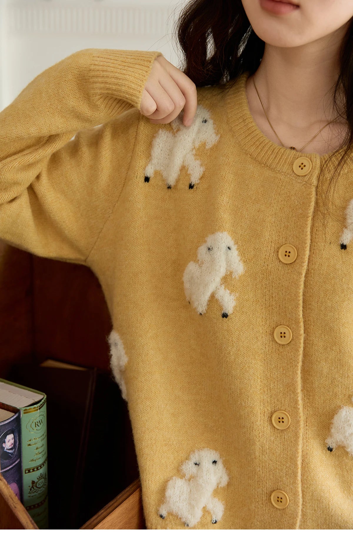 Mishow Lamb Jacquard Round Neck Cardigan MXE48Z2571