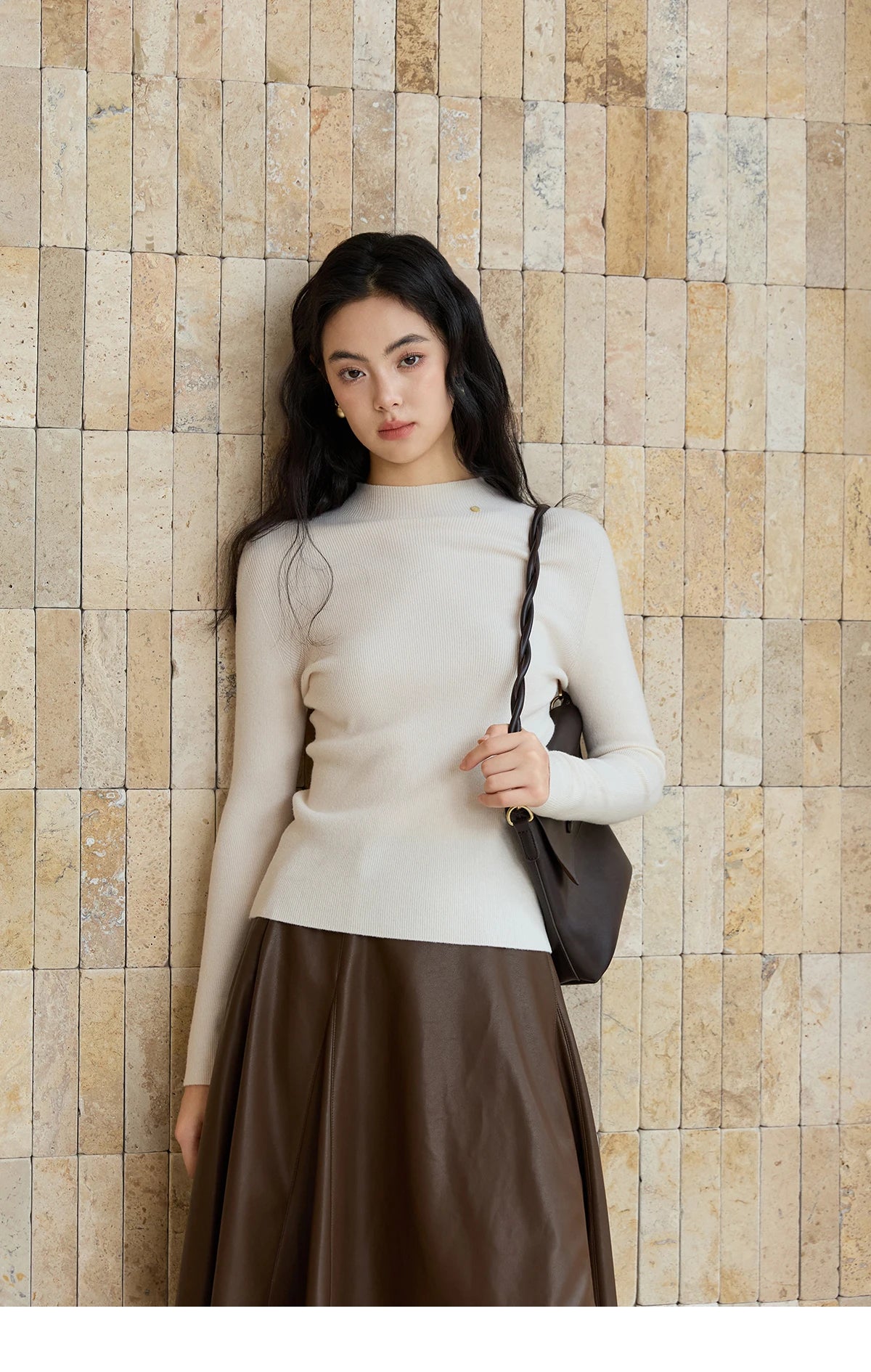 Mishow Minimalist Mock Neck Slim Pullover MXE48Z2583