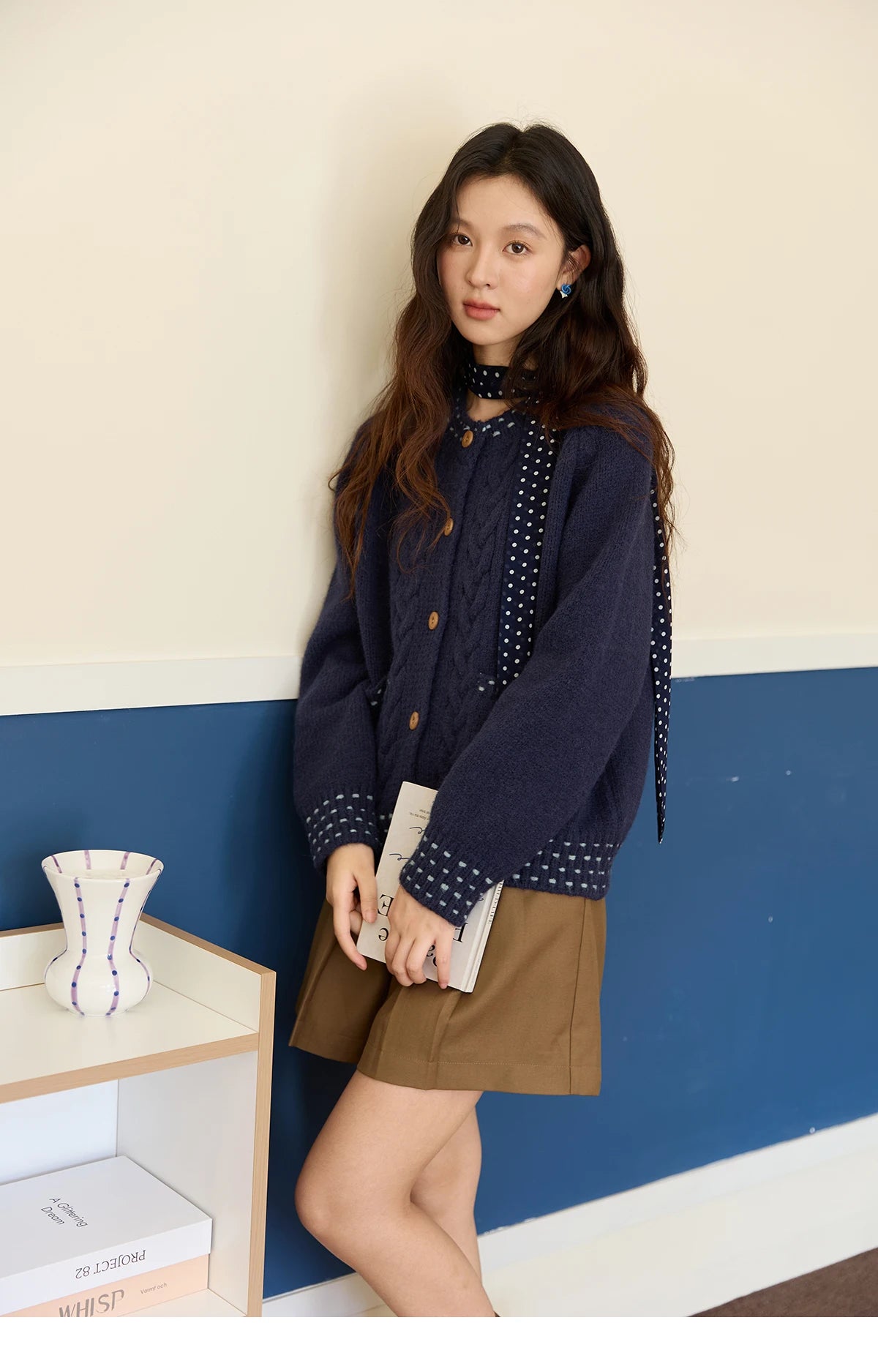 Mishow Yellow Cable Knit Hand-Drawstring Cardigan MXE47Z2566