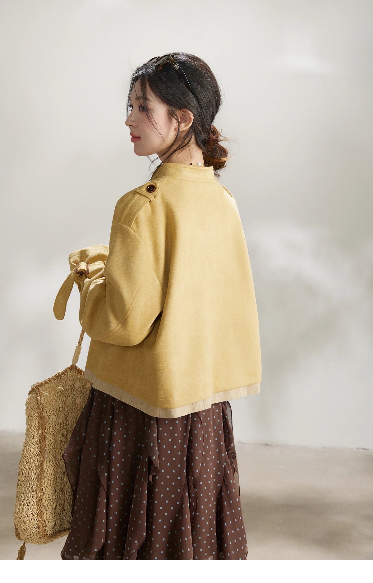 Mishow Yellow Double-Breasted Stand Collar Trench MXF11W1026