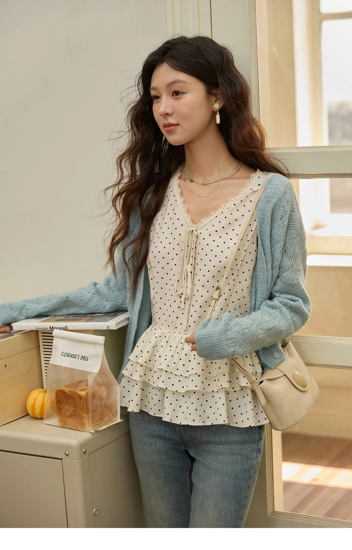 Mishow Blue Argyle Dropped Sleeve Wool Cardigan MXE41Z1313