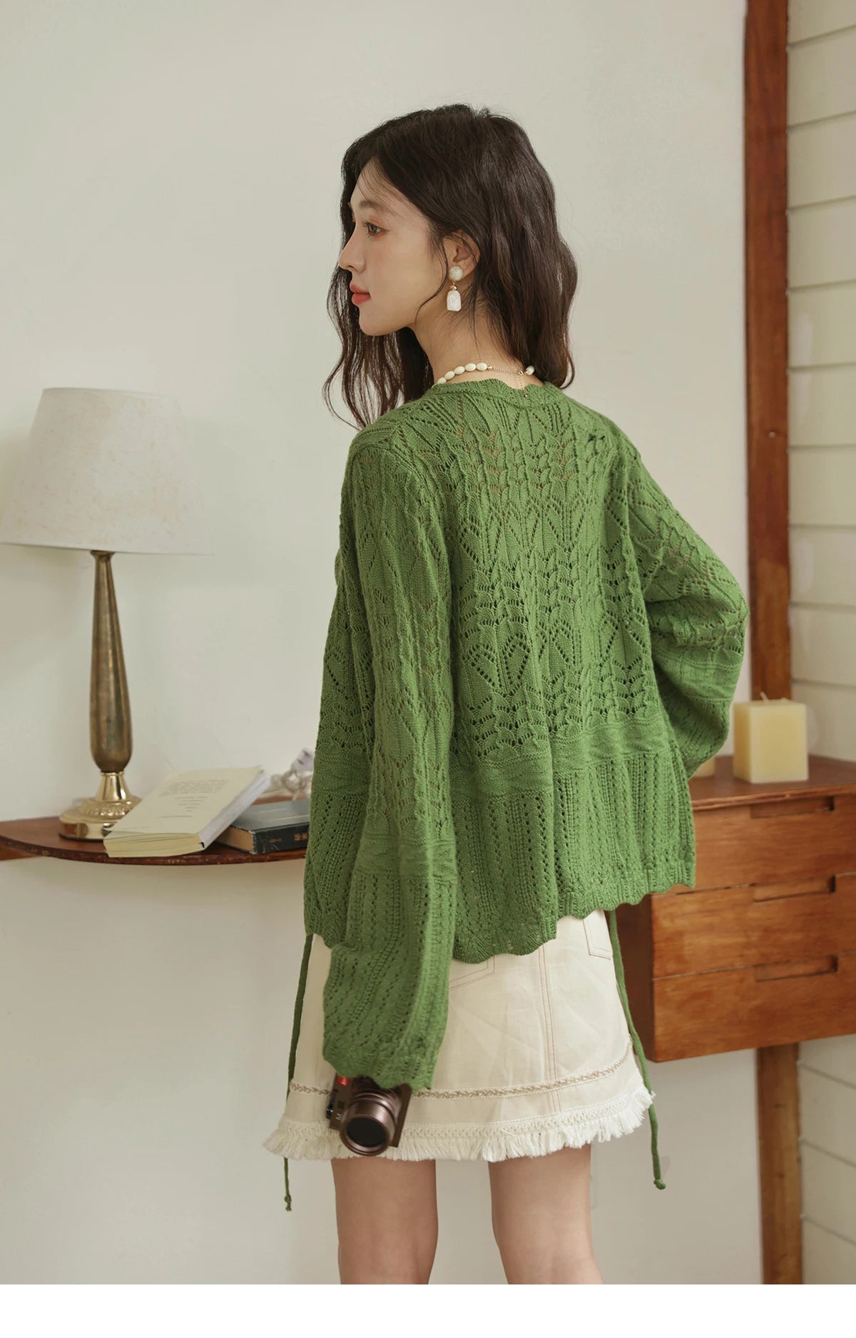 Mishow Flared Sleeve Lace-Up Cardigan & Camisole Set MXE42T0717