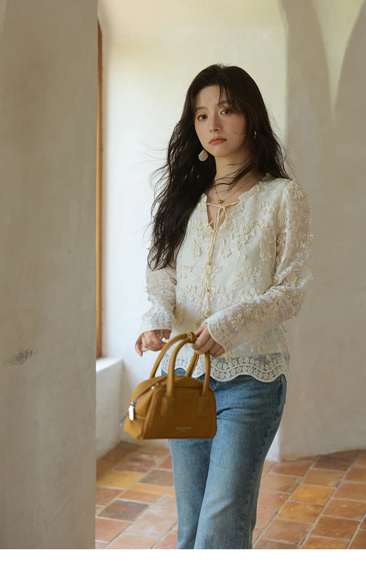 MISHOW Lace Jacquard Embroidered Shirt Black Fungus Edge MXE41X1927