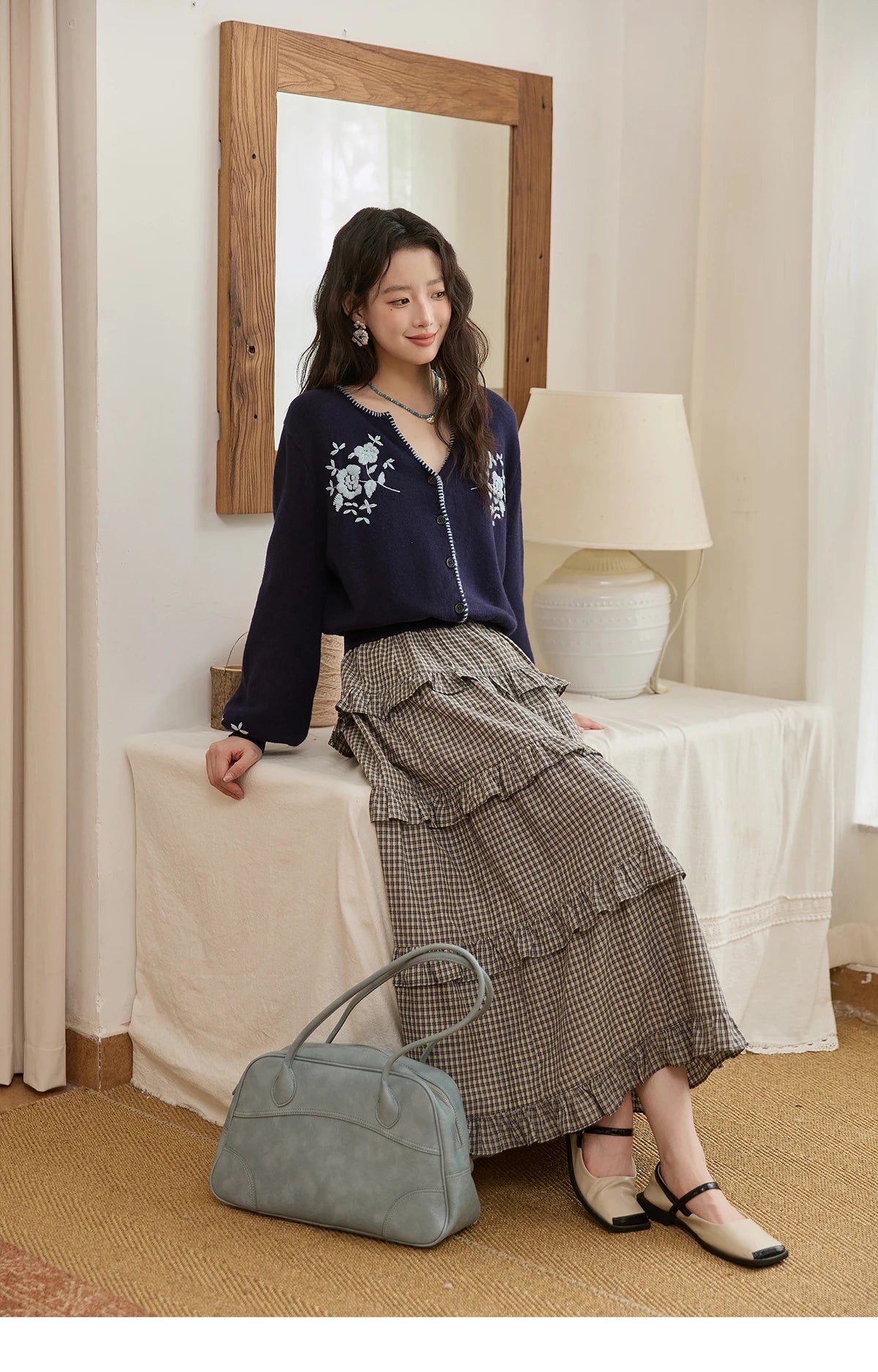 Mishow Dark Blue French Embroidered Cardigan MXE45Z1381