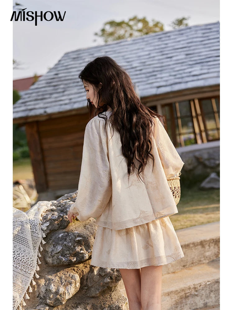Mishow Iris Embroidery Blouse & Elastic Waist Skirt Set MXE13T0454