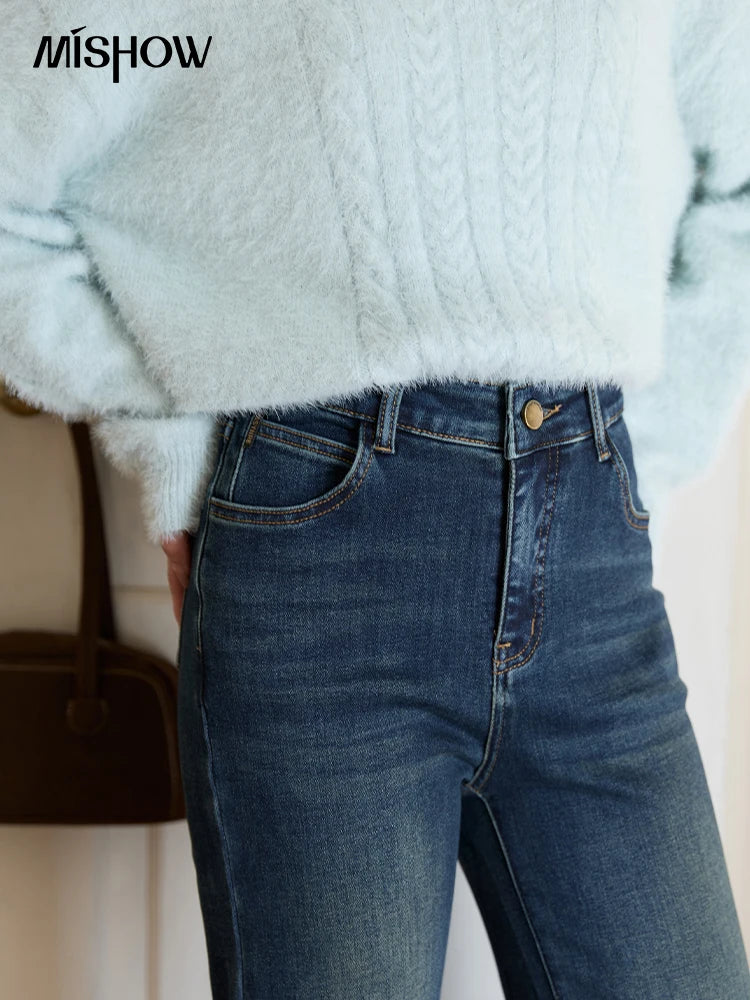 Mishow Denim Blue Flared High Waist Jeans MXE51K1092