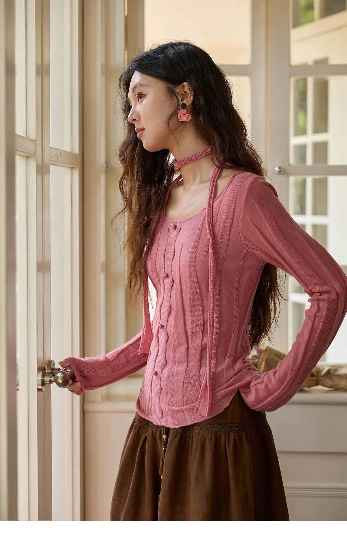 Mishow French Slim Scoop Neck Draped Tie Pullover MXE42Z1322