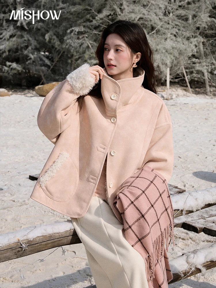 MISHOW Double Sided Lamb Wool Coat Lapel Pockets MXE91W1015