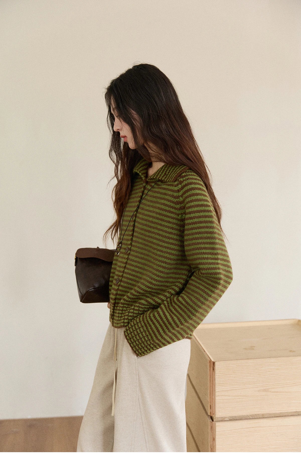 Mishow Striped Stand Collar Raglan Cardigan MXE88Z2690