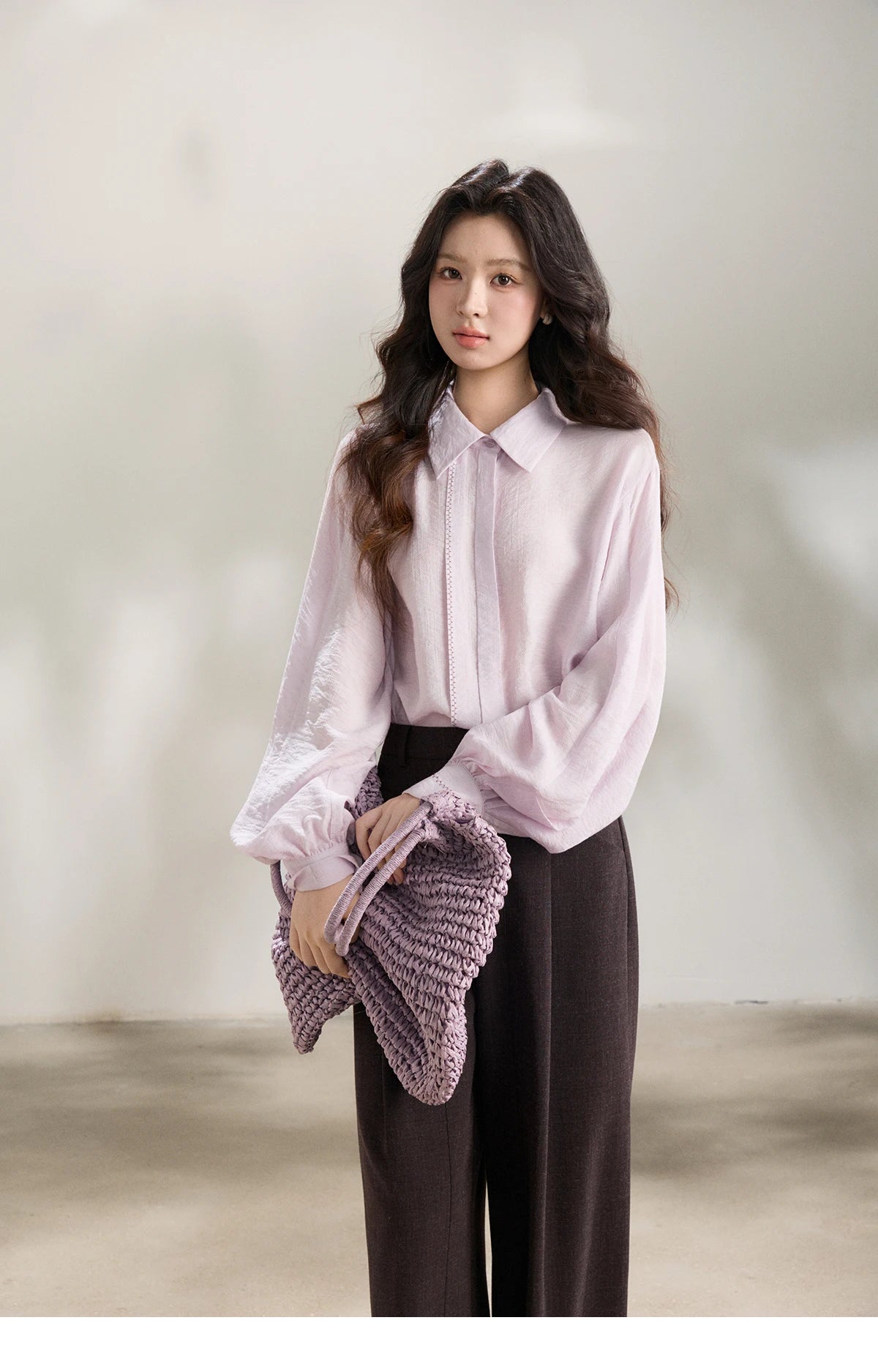 MISHOW Dark Purple Wide Leg Pants High Waist Pleated MXF13K1204